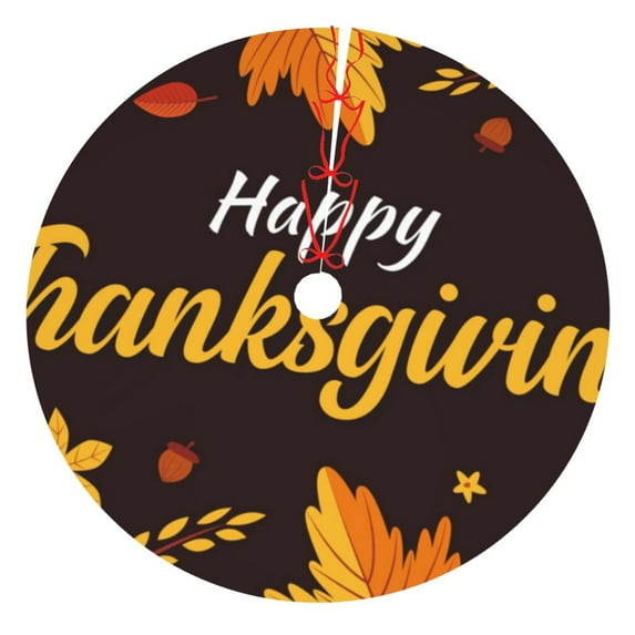 Lsque Happy Thanksgiving 1 Print Christmas Tree Skirt, Tree Skirt with Ties or Velcro, Perfect for Holiday Decorations, Halloween, and New Year-36"