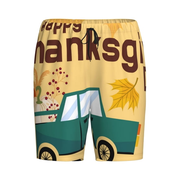 Lsque Happy Thanksgiving Day Mens Sleep Pajama Shorts,Short Pajama Pants, Cotton Ultra-Soft Knit-3X-Large