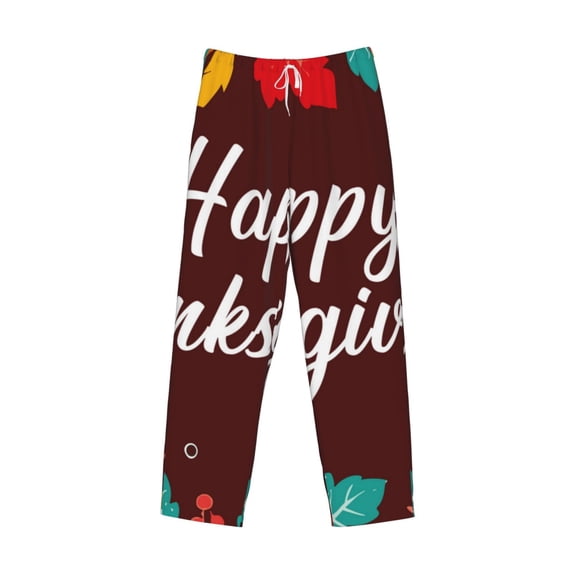 Lsque Happy Thanksgiving Print Men's Pajama Pants, Lounge Pant - Comfortable Home Wear,Elastic Waistband, Stylish Design-Medium
