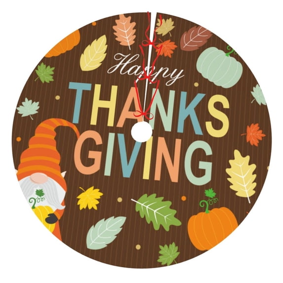 Lsque Happy Thanksgiving With Gnome Print Christmas Tree Skirt, Tree Skirt with Ties or Velcro, Perfect for Holiday Decorations, Halloween, and New Year-30"
