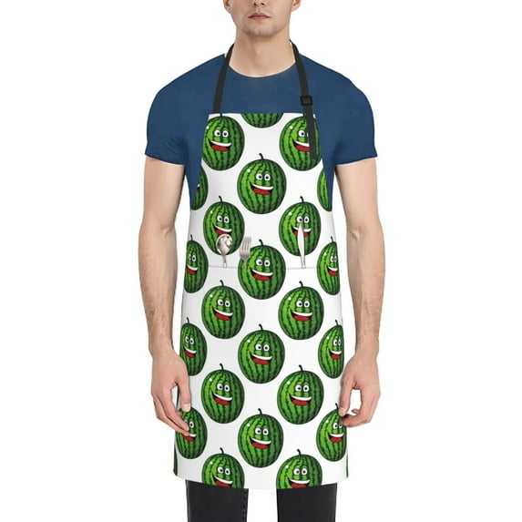 Lsque Happy Watermelon Waterproof Apron Chef Aprons for Men Heavy Duty Chemical Work Apron Extra Long Grilling Aprons with Adjustable Bib Apron
