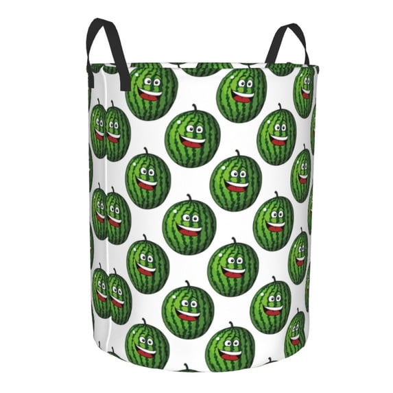 Lsque Happy Watermelon pattern Laundry Hamper Basket, Tall Woven Rope Hamper Basket for Clothes, Lightweight Storage Basket, Collapsible Waterproof-Small