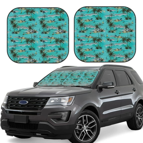 Lsque Hawaii Palms 2 PCS Windshield Sun Shade | CarFoldable Window Covers | Car Accessories Reflect UV for Universal Cars SUV Truck | Large