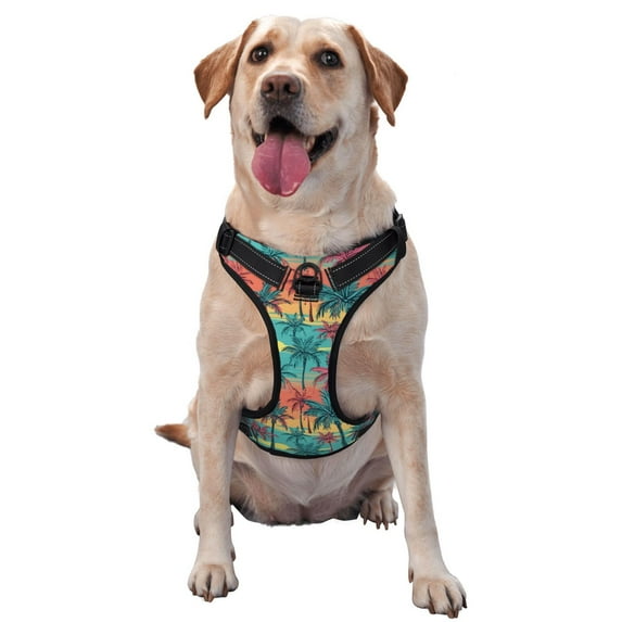Lsque Hawaii Palms Dog Harness, No-Pull Pet Harness with 2 Leash Clips, Adjustable Soft Padded Dog Vest with Easy Control Handle for Large Dogs-X-Large