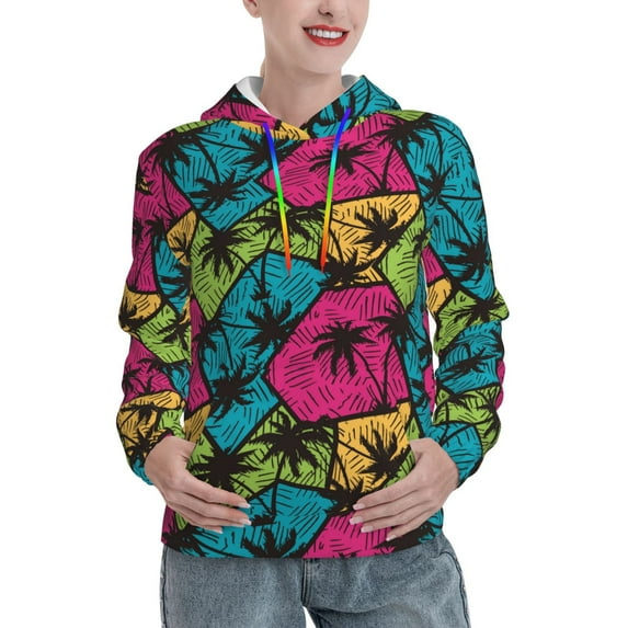 Lsque Hawaii Palms Pattern Casual Women's Hoodie,Hooded Sweatshirt with Kangaroo Pocket,Pullover Hoodie with Eye-catching Drawstrings-Large