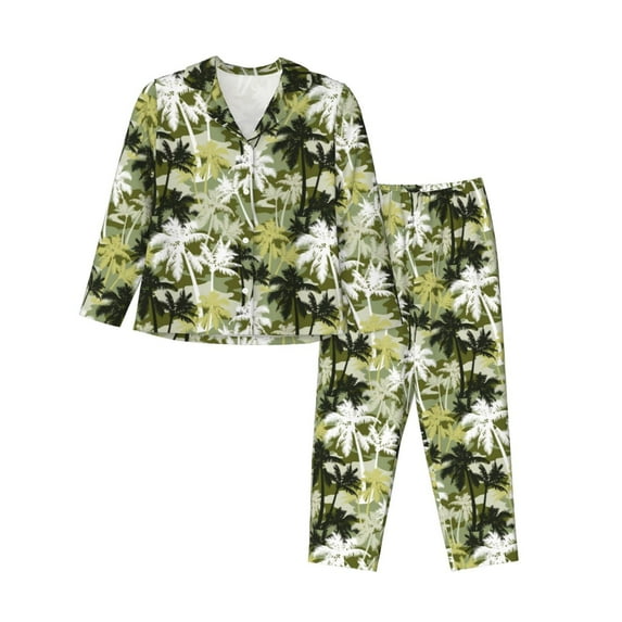 Lsque Hawaii Palms Pattern Long Sleeve Pajama Set for Women - Soft 2-Piece Sleepwear and Loungewear Set with Pockets, Comfy Nightwear-Small