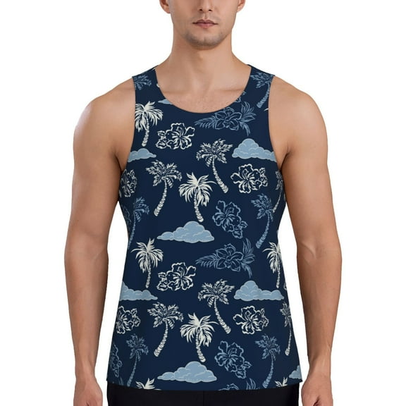Lsque Hawaii Palms Pattern Mens Tank Tops Muscle Athletic Quick Dry Sleeveless Workout Fitness T Shirts Beach Tank Top, Loose-fit Sleeveless Shirt for Men-Large