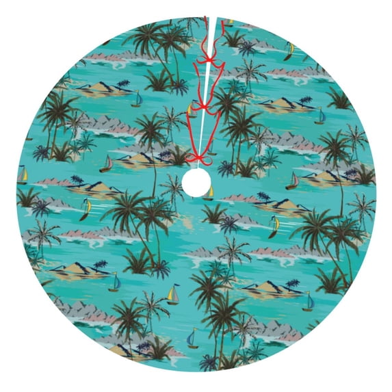 Lsque Hawaii Palms Print Christmas Tree Skirt, Tree Skirt with Ties or Velcro, Perfect for Holiday Decorations, Halloween, and New Year-36"