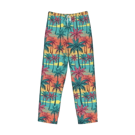 Lsque Hawaii Palms Print Men's Pajama Pants, Lounge Pant - Comfortable Home Wear,Elastic Waistband, Stylish Design-Medium