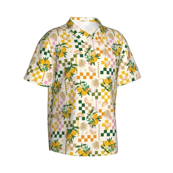 Lsque Hawaii Palms pattern Hawaiian Shirt for Men, Unisex Summer Beach Casual Short Sleeve Button Down Shirts-3X-Large