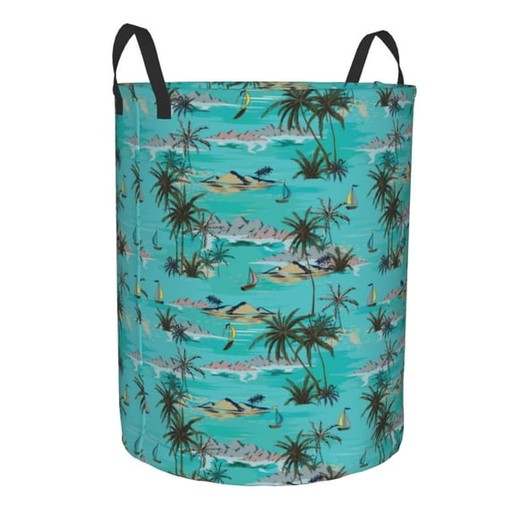 Lsque Hawaii Palms pattern Laundry Hamper Basket, Tall Woven Rope Hamper Basket for Clothes, Lightweight Storage Basket, Collapsible Waterproof-Medium