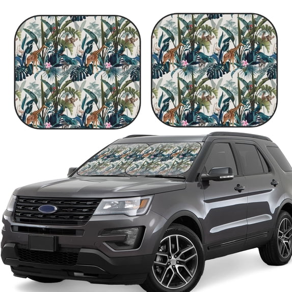 Lsque Hawaiian Style 2 PCS Windshield Sun Shade | CarFoldable Window Covers | Car Accessories Reflect UV for Universal Cars SUV Truck | Large