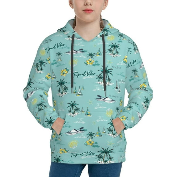 Lsque Hawaiian Style Patten Youth Hoodie Sweatshirt Pullover with Kangaroo Pocket Boys and Girls Hoodie Warm Hoodie for Kids-Large