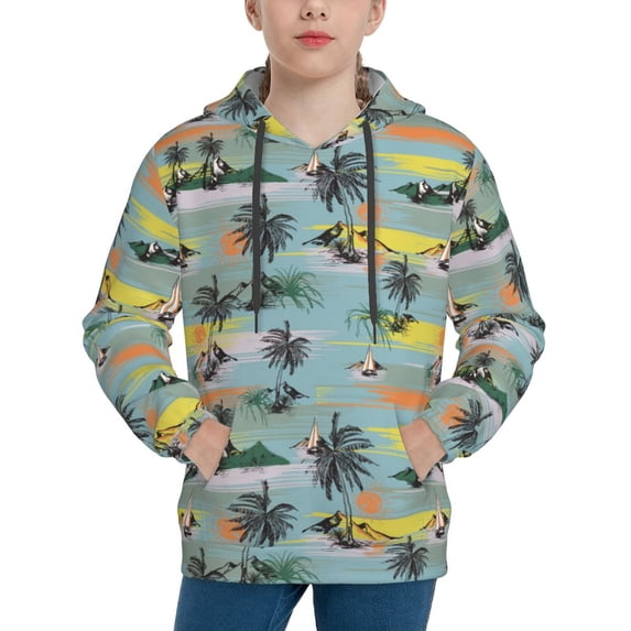 Lsque Hawaiian Style Patten Youth Hoodie Sweatshirt Pullover with Kangaroo Pocket Boys and Girls Hoodie Warm Hoodie for Kids-Medium