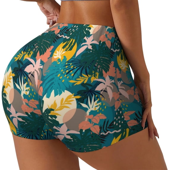 Lsque Hawaiian Style Pattern High Waisted Biker Shorts for Women-Tummy Control Fitness Athletic Workout Running Yoga Gym Shorts,Moisture-Wicking-Medium