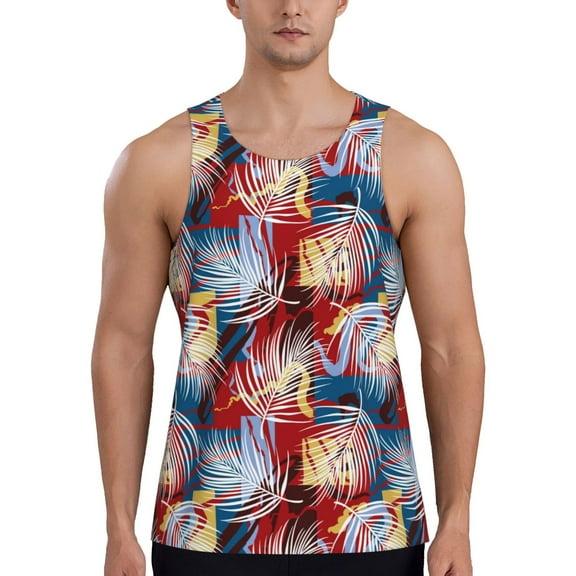 Lsque Hawaiian Style Pattern Mens Tank Tops Muscle Athletic Quick Dry Sleeveless Workout Fitness T Shirts Beach Tank Top, Loose-fit Sleeveless Shirt for Men-XX-Large