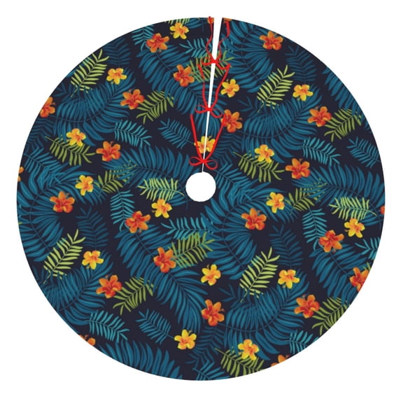 Lsque Hawaiian Style Print Christmas Tree Skirt, Tree Skirt with Ties or Velcro, Perfect for Holiday Decorations, Halloween, and New Year-48"