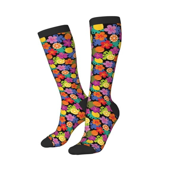 Lsque Hawaiian Style Printed Crew Socks Men's Women's LightWeight Thin Casual Calf Socks ,Knee High Socks,Cotton Socks