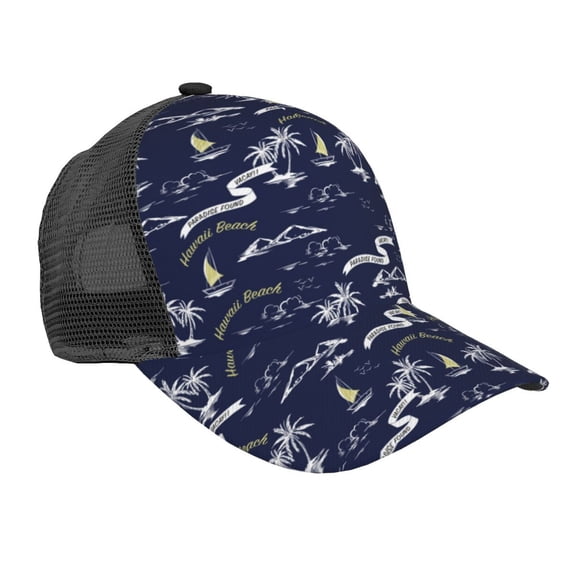 Lsque Hawaiian Style Printed Trucker Hat - Baseball Cap for Men Women - Breathable Mesh Side, Adjustable Fit - for Casual Wear