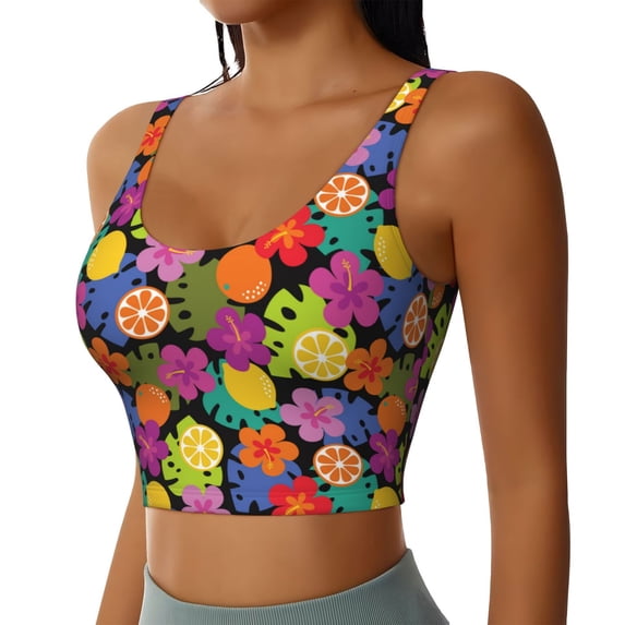 Lsque Hawaiian Style Printed Women'S Sports Bra, Compression, Moisture Wicking, High-Impact Sports Bra For Women,Supportive sports bra-Small