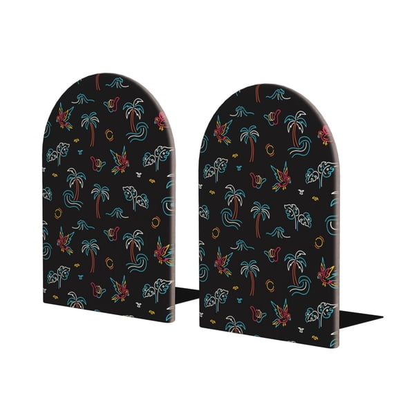 Lsque Hawaiian Style Printed Wood Bookends,Non-Skid Bookend for Shelves,Heavy Duty Support Bookends,Non-Slip Foam Pads for Office, Home, and Library,1 Pair