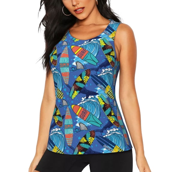 Lsque Hawaiian Style Printed Workout Tank Tops for Women, Athletic Sports Tank Tops, Compression Sleeveless Dry Fit Shirts,Sleeveless Yoga Shirt-