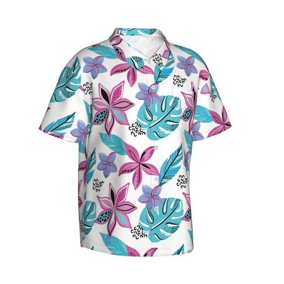 Lsque Hawaiian Style pattern Hawaiian Shirt for Men, Unisex Summer Beach Casual Short Sleeve Button Down Shirts-X-Large