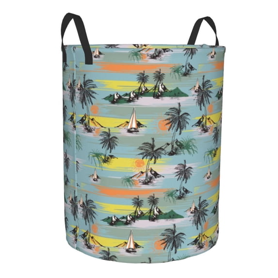 Lsque Hawaiian Style pattern Laundry Hamper Basket, Tall Woven Rope Hamper Basket for Clothes, Lightweight Storage Basket, Collapsible Waterproof-
