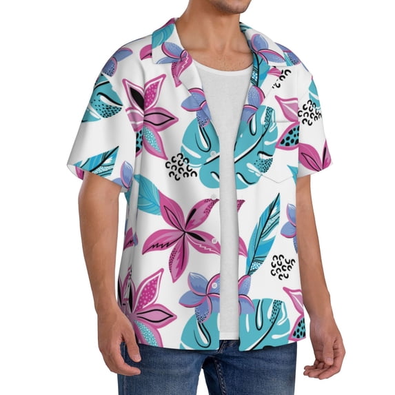 Lsque Hawaiian Style print Men's Cuban Collar Short Sleeve Shirt Summer Beachwear Casual Button Down Fashionable Vacation Leisure Shirt-4X-Large