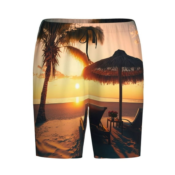 Lsque Hawaiian Sunset Beach Mens Sleep Pajama Shorts,Short Pajama Pants, Cotton Ultra-Soft Knit-Medium
