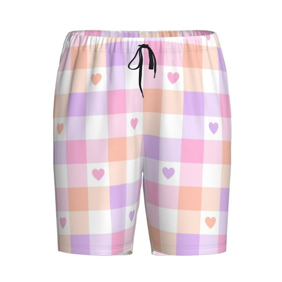 Lsque Heart Buffalo Plaid Mens Sleep Pajama Shorts,Short Pajama Pants, Cotton Ultra-Soft Knit-3X-Large