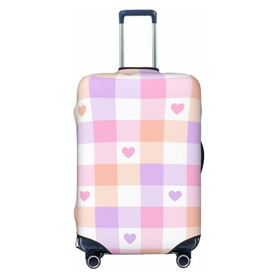 Lsque Heart Buffalo Plaid Printed Luggage Cover, Travel Luggage Protector,Scratch and Dirt Resistant, Fits 18-32 Inch Luggage - Medium