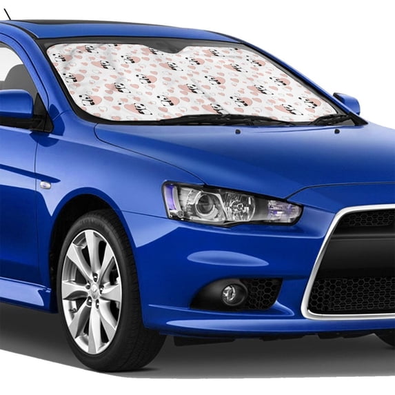Lsque Heart Panda Car Windshield Sun Shade | Accordion Folding Style Auto Shade for Car Truck SUV Van | Blocks UV Rays Sun Visor Protector | Small