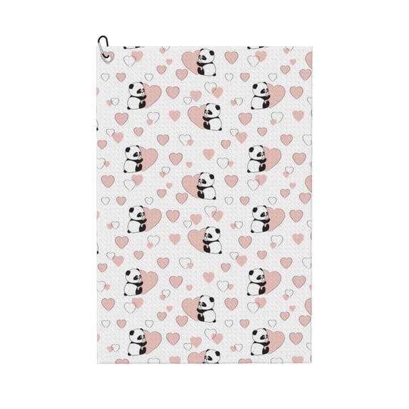 Lsque Heart Panda Premium Golf Towel - Ultra Absorbent and Quick Drying Microfiber Towel with Carabiner - Gift for Men -24" X 16"