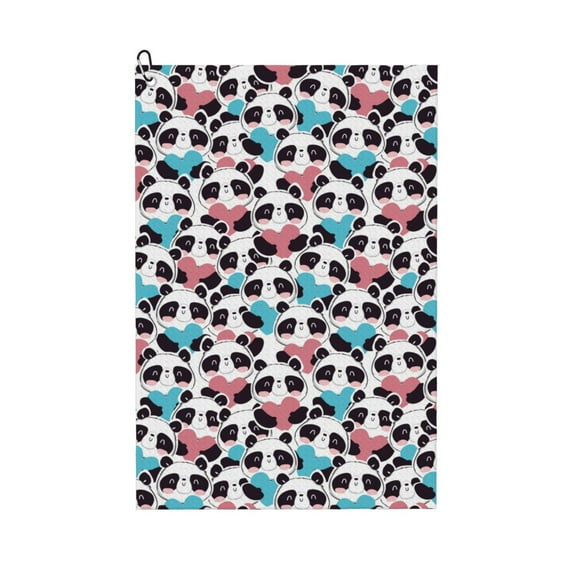 Lsque Heart Panda Premium Golf Towel - Ultra Absorbent and Quick Drying Microfiber Towel with Carabiner - Gift for Men -24" X 16"