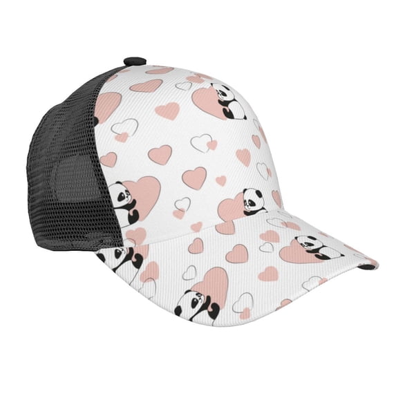Lsque Heart Panda Printed Trucker Hat - Baseball Cap for Men Women - Breathable Mesh Side, Adjustable Fit - for Casual Wear