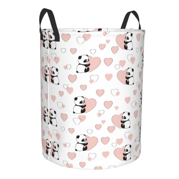 Lsque Heart Panda pattern Laundry Hamper Basket, Tall Woven Rope Hamper Basket for Clothes, Lightweight Storage Basket, Collapsible Waterproof-Small