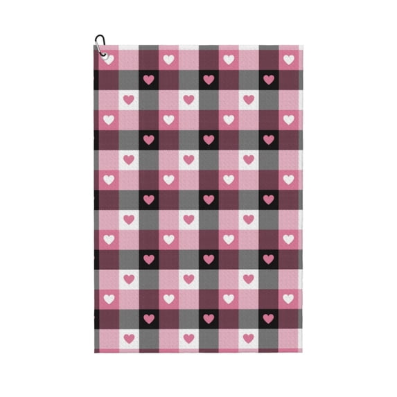 Lsque Heart Plaid Premium Golf Towel - Ultra Absorbent and Quick Drying Microfiber Towel with Carabiner - Gift for Men -24" X 16"