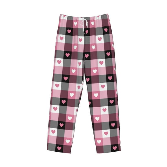 Lsque Heart Plaid Print Men's Pajama Pants, Lounge Pant - Comfortable Home Wear,Elastic Waistband, Stylish Design-Large