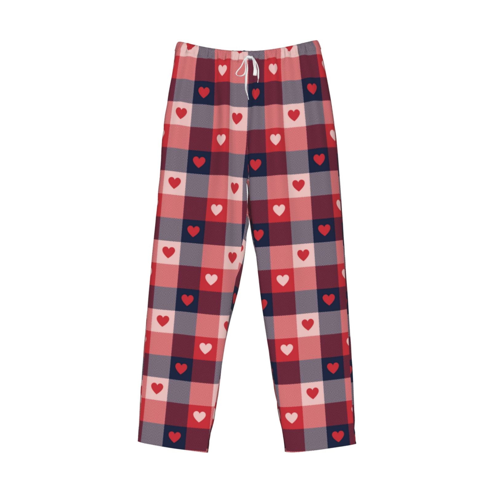 Lsque Heart Plaid Print Men's Pajama Pants, Lounge Pant Comfortable