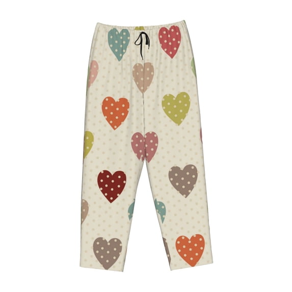 Lsque Heart Polka Dot Print Women's Pajama Pants, Lounge Pant - Comfortable Home Wear,Elastic Waistband, Stylish Design-Small