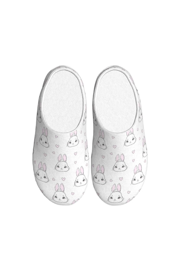 Heart Rabbit Pattern Womens Comfort Cotton on Scuff With Memory Foam and Anti-skid Sole Slipper-42/43