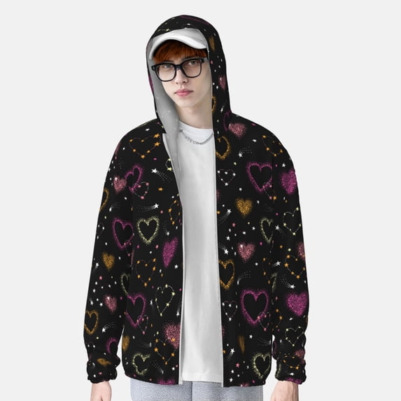 Lsque Heart and Stars UPF 50+ Lightweight Sun Protection Men's Women's Long Sleeve Shirt, Hoodie Performance -Large