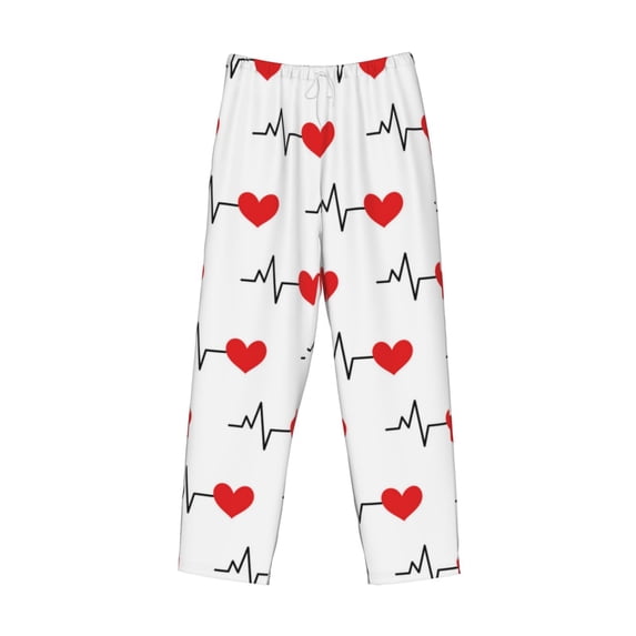 Lsque Heartbeat Symbol Print Men's Pajama Pants, Lounge Pant - Comfortable Home Wear,Elastic Waistband, Stylish Design-Small