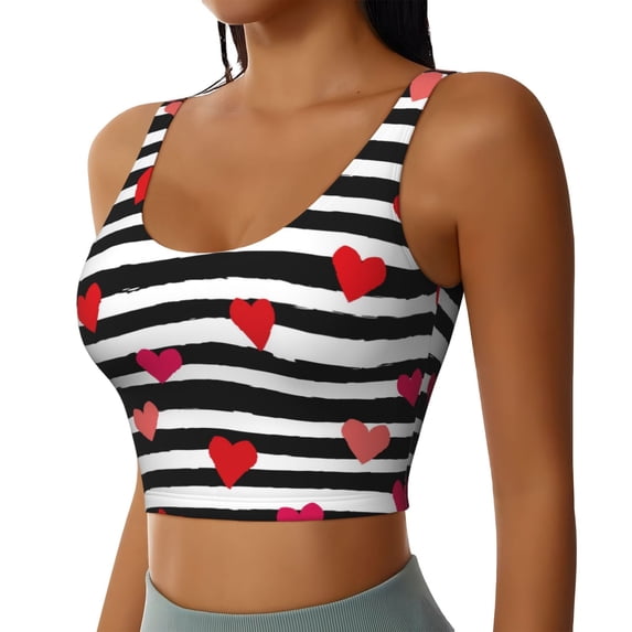 Lsque Hearts And Lines1 Printed Women'S Sports Bra, Compression, Moisture Wicking, High-Impact Sports Bra For Women,Supportive sports bra-X-Large