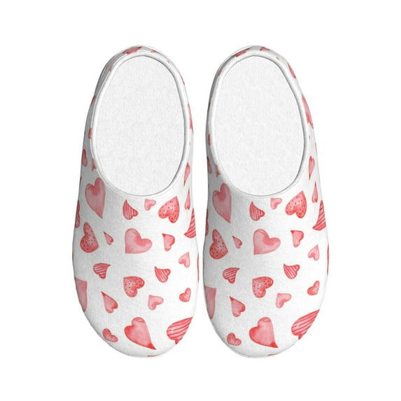 Lsque Hearts Pattern Womens Comfort Cotton on Scuff With Memory Foam and Anti-skid Sole Slipper-39/40
