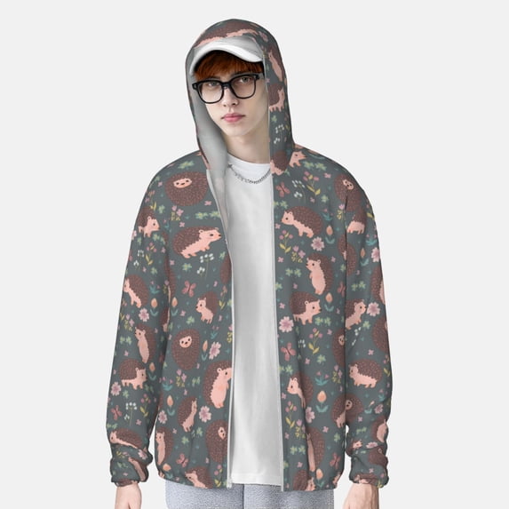 Lsque Hedgehogs and Flowers1 UPF 50+ Lightweight Sun Protection Men's Women's Long Sleeve Shirt, Hoodie Performance -XX-Large