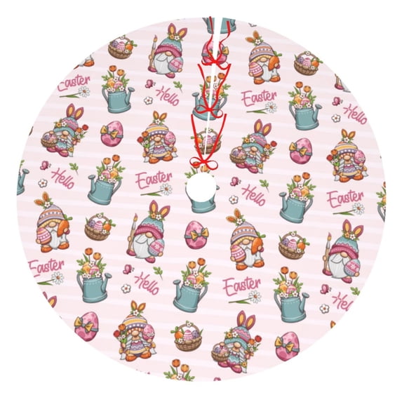Lsque Hello Easter Print Christmas Tree Skirt, Tree Skirt with Ties or Velcro, Perfect for Holiday Decorations, Halloween, and New Year-30"
