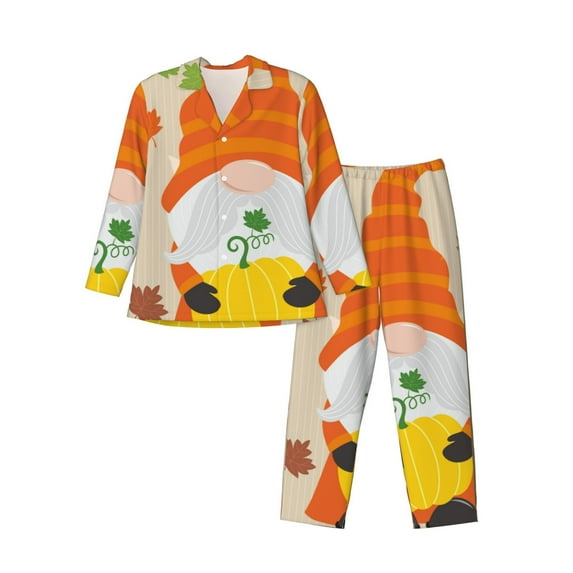 Lsque Hello Fall Gnomes 1 Pattern Long Sleeve Pajama Set for Men - Soft 2-Piece Sleepwear and Loungewear Set with Pockets, Comfy Nightwear-Medium