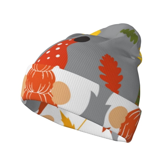 Lsque Hello Fall Gnomes Pattern Knitted Beanie, Unisex Winter Hat, Knit Hat Winter Beanies Thick Fisherman Beanies Cuffed Plain Skull Caps